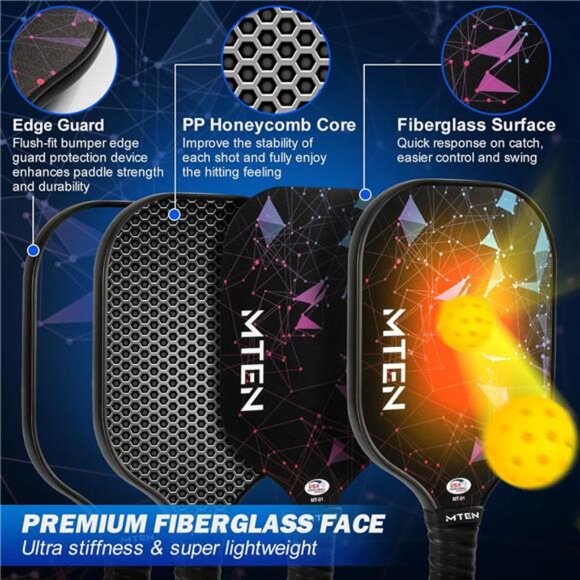 Pickleball Paddles, USAPA Approved Fiberglass Surface Pickleball Set - Picture 3 of 6